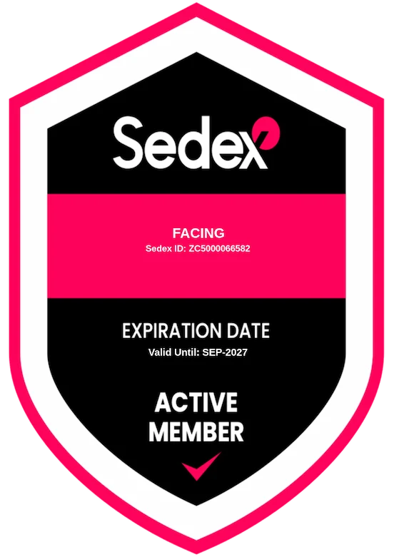 Facing - Membro ativo SMETA / Sedex (ID ZC5000066582, válido até setembro de 2027)